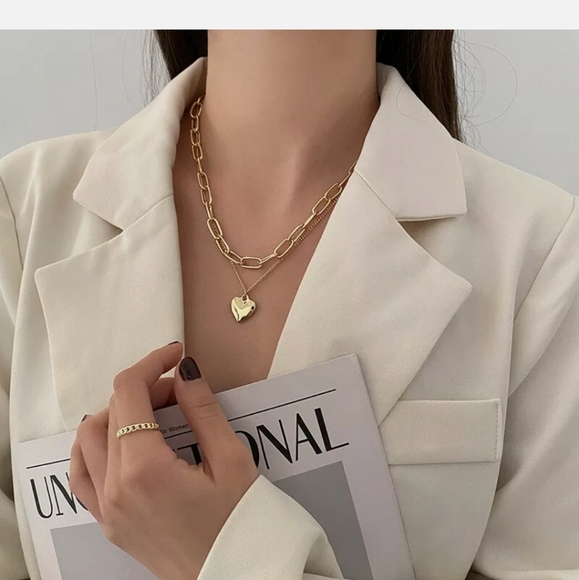 Double Layer Gold Tone Heart Necklace - Picture 2 of 11